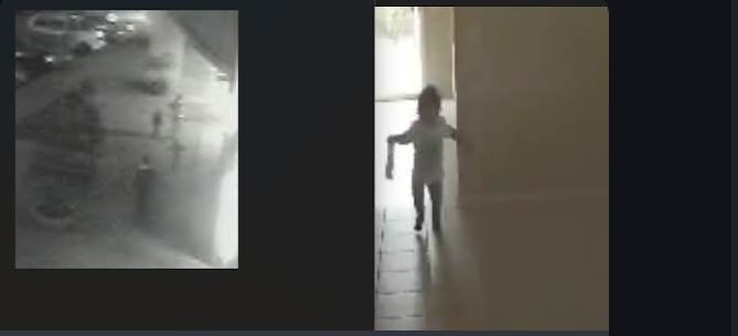 Left: the enlarged Camera 16 figure from the San Ysidro parking lot, February 8, 2010. Right: the McStays' youngest child running at home.