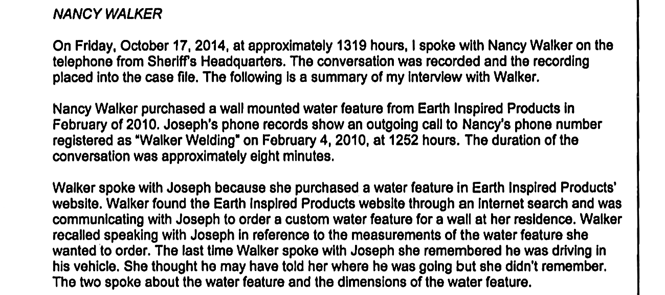 Detective Smith report on Nancy Walker, Bates 008027