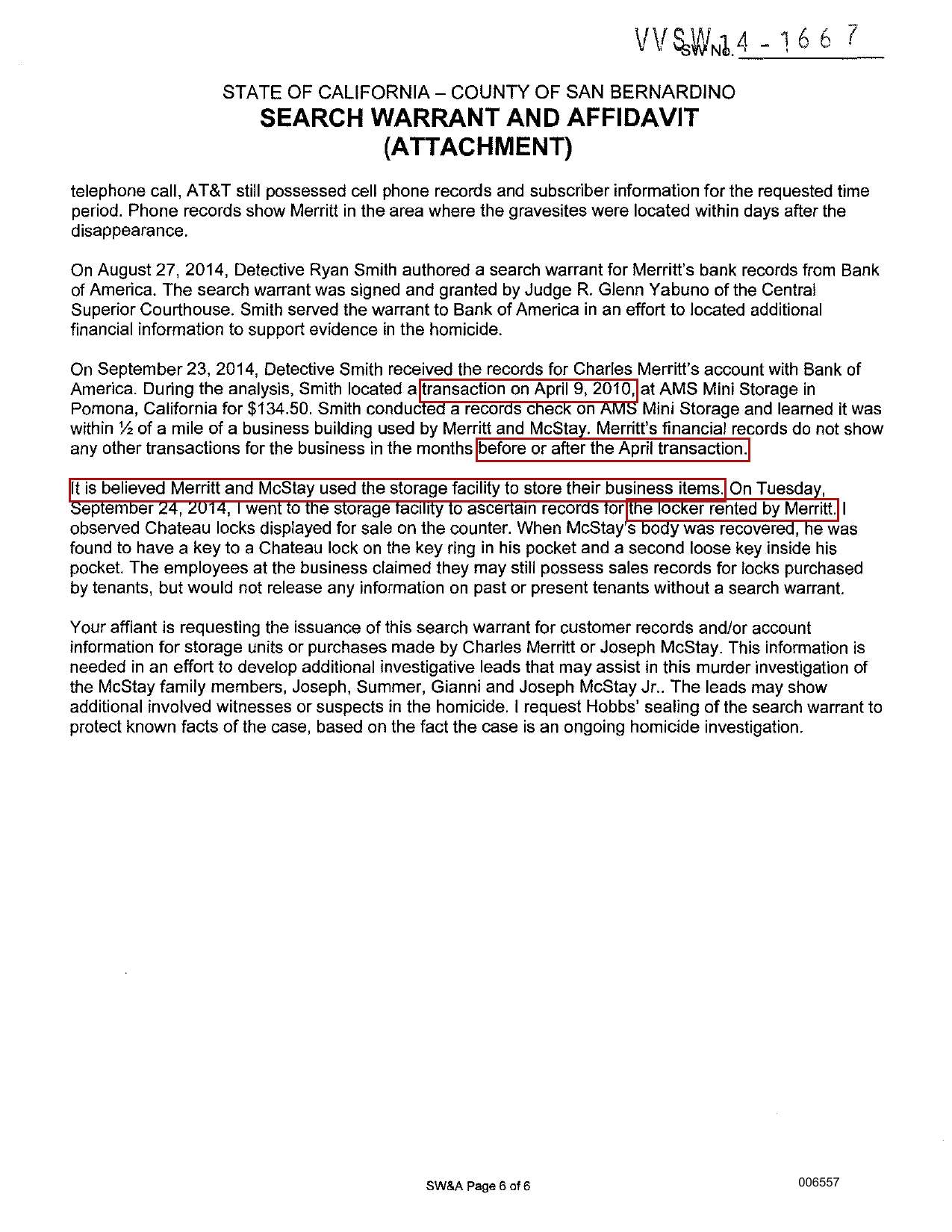 Search warrant affidavit, Bates 006557